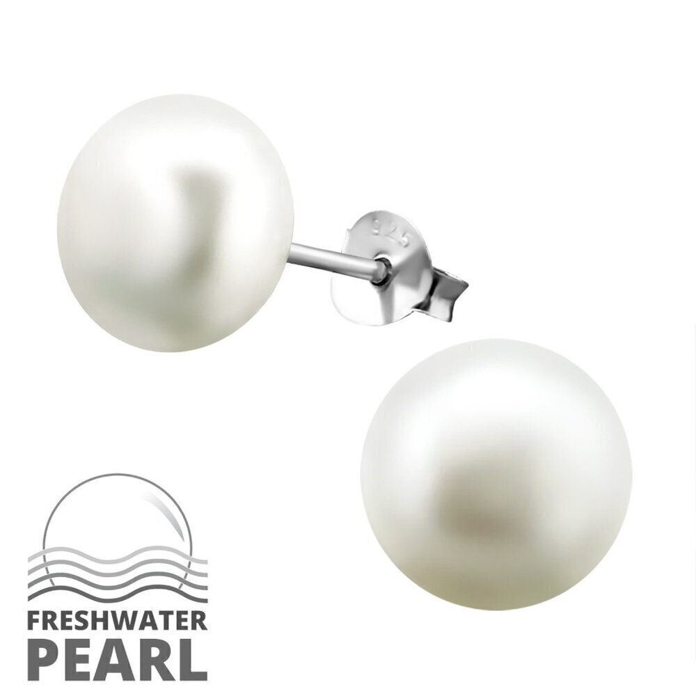 Sterling Silver Freshwater White Pearl Studs 10mm​